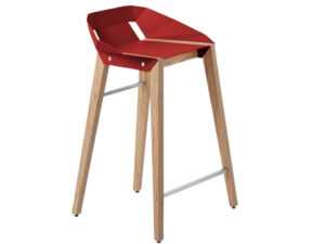 Červená hliníková barová židle Tabanda DIAGO 62 cm s dubovou podnoží