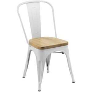 Culty Bílá kovová jídelní židle Tolix s borovicovým sedákem