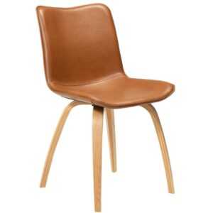 Dan-Form Koňakově hnědá koženková jídelní židle DanForm Glee s dubovou podnoží