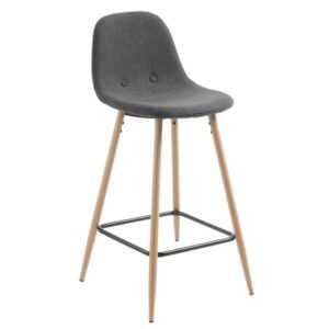 Kave Home Tmavě šedá látková barová židle LaForma Nilson 65 cm s kovovou podnoží