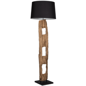 Moebel Living Dřevěná stojací lampa  s černým stínidlem Aranka 177 cm